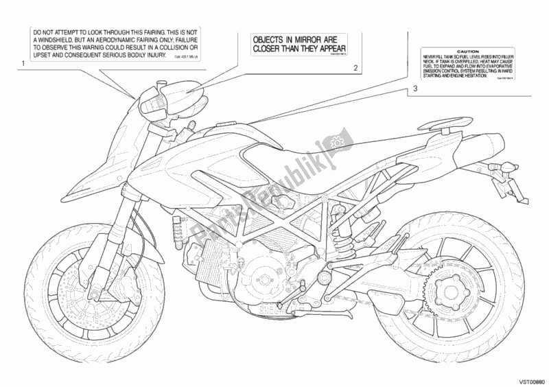 Toutes les pièces pour le étiquettes D'avertissement du Ducati Hypermotard 1100 EVO USA 2010
